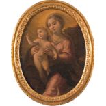 Vincenzo Spisanelli (1595 - 1662), "Madonna con bambino benedicente in gloria", olio su tela