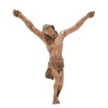 Scultura in legno intagliato e laccato e parzialmente dorato raffigurante "Cristo crocifisso",