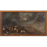 Pittore della seconda metà del XVII sec., “Battaglia con assedio al Castello”, olio su tela, H cm