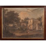Pittore bolognese dell’inizio del XIX sec., “Giochi di cortile con veduta di rovine e antico
