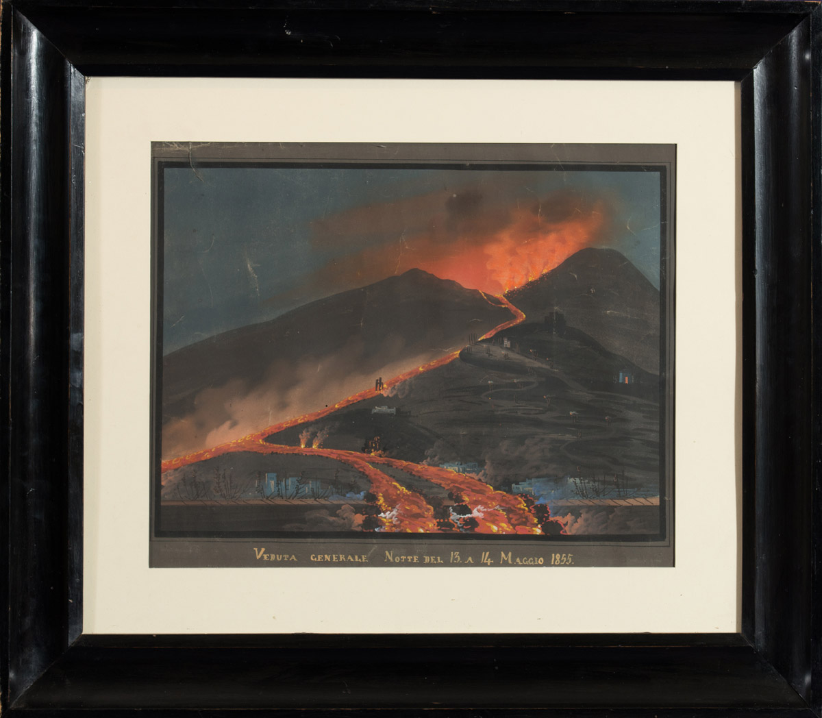 “Eruzione del Vesuvio”, gouache, fine del XIX sec., reca iscrizione ‘Veduta generale Notte del 13.