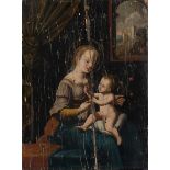 Maestro del XVII sec., “Madonna dei garofani”, olio su tavola, H cm 42.5x32