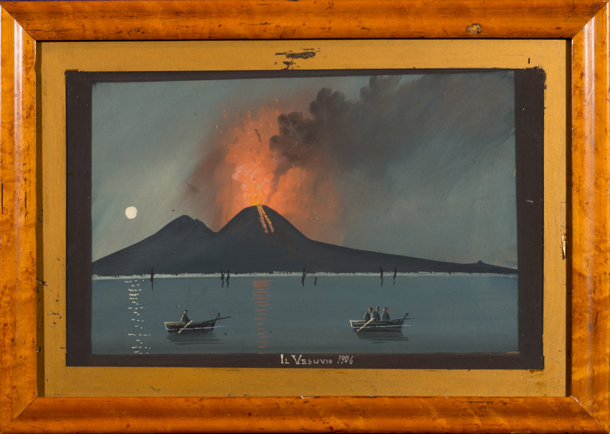 “Eruzione notturna”, gouache, fine del XIX sec. - primi anni del XX sec, reca iscrizione “Il Vesuvio