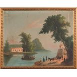 Pittore Italiano del XIX sec., “La traversata del lago”, olio su tela, H cm 62x77