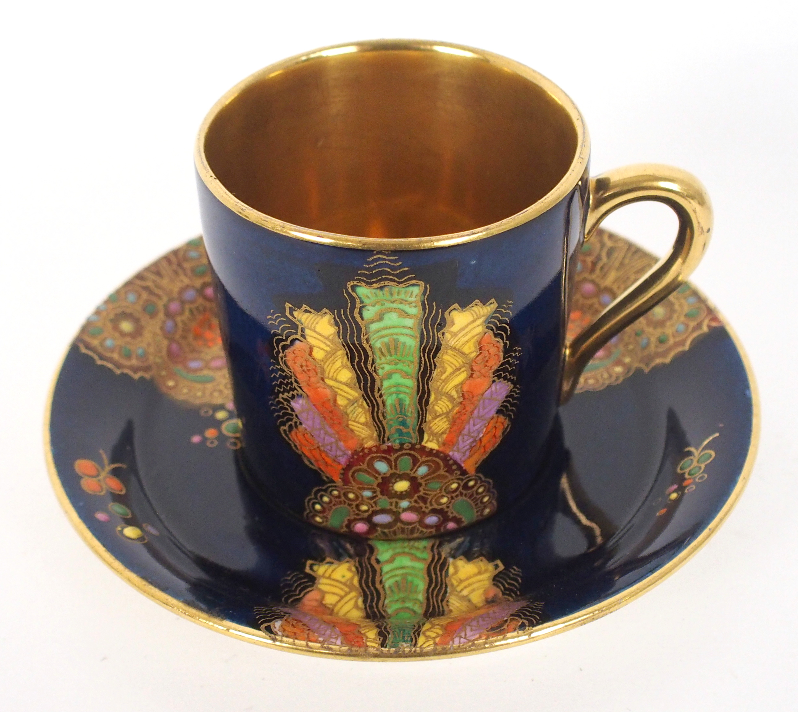 A Carlton Ware Art Deco coffee set painted with fan shaped panels and scattered flowers - Image 8 of 13