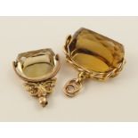 Two 9ct citrine swivel fobs approx weight including citrines 33.8gms