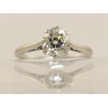 A platinum old cut diamond solitaire ring the diamond is approx 0.94cts, in classic crown setting