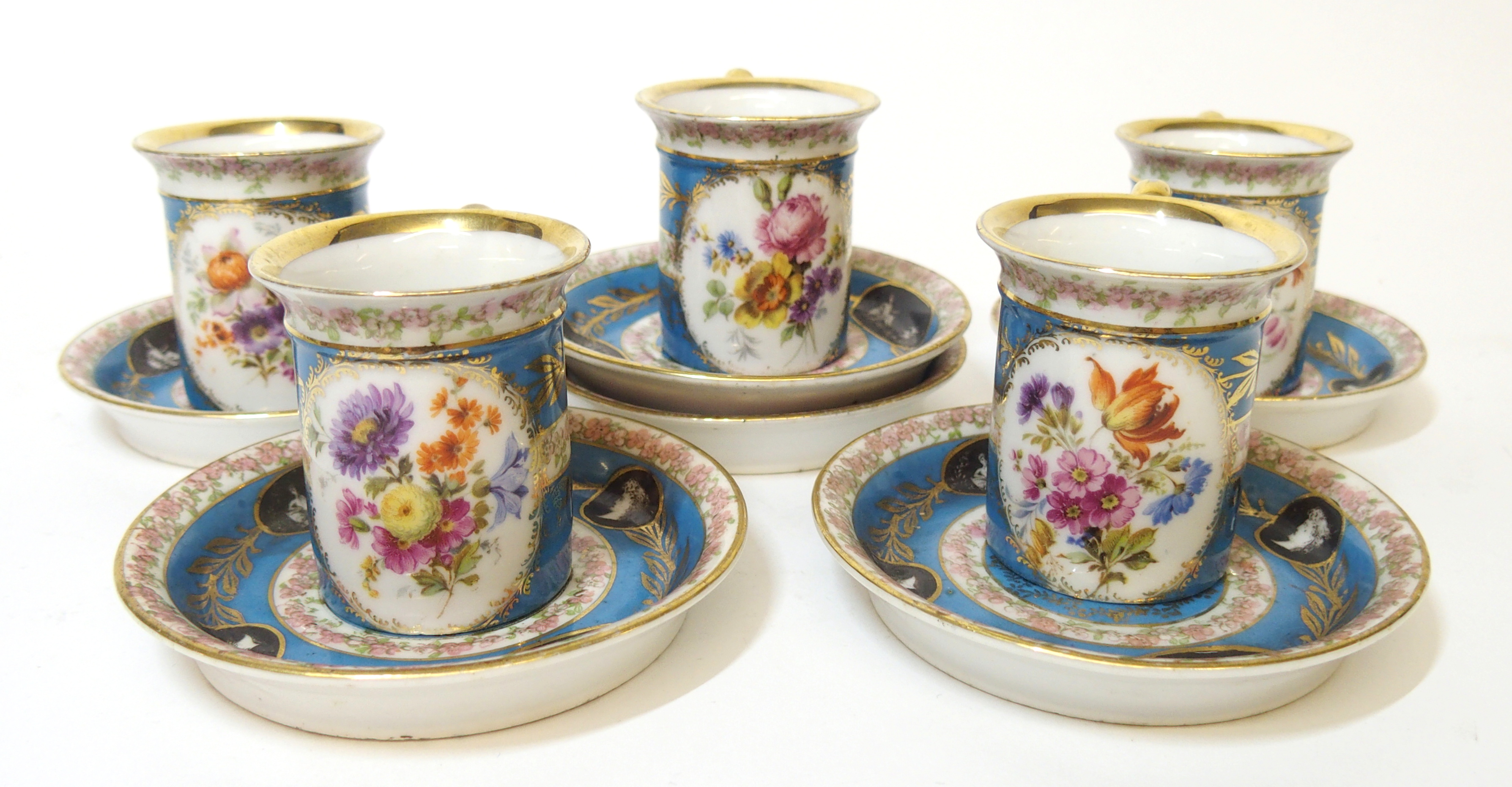 A collection of Continental painted porcelain coffee cups and saucers a group of twelve parcel - Image 2 of 13