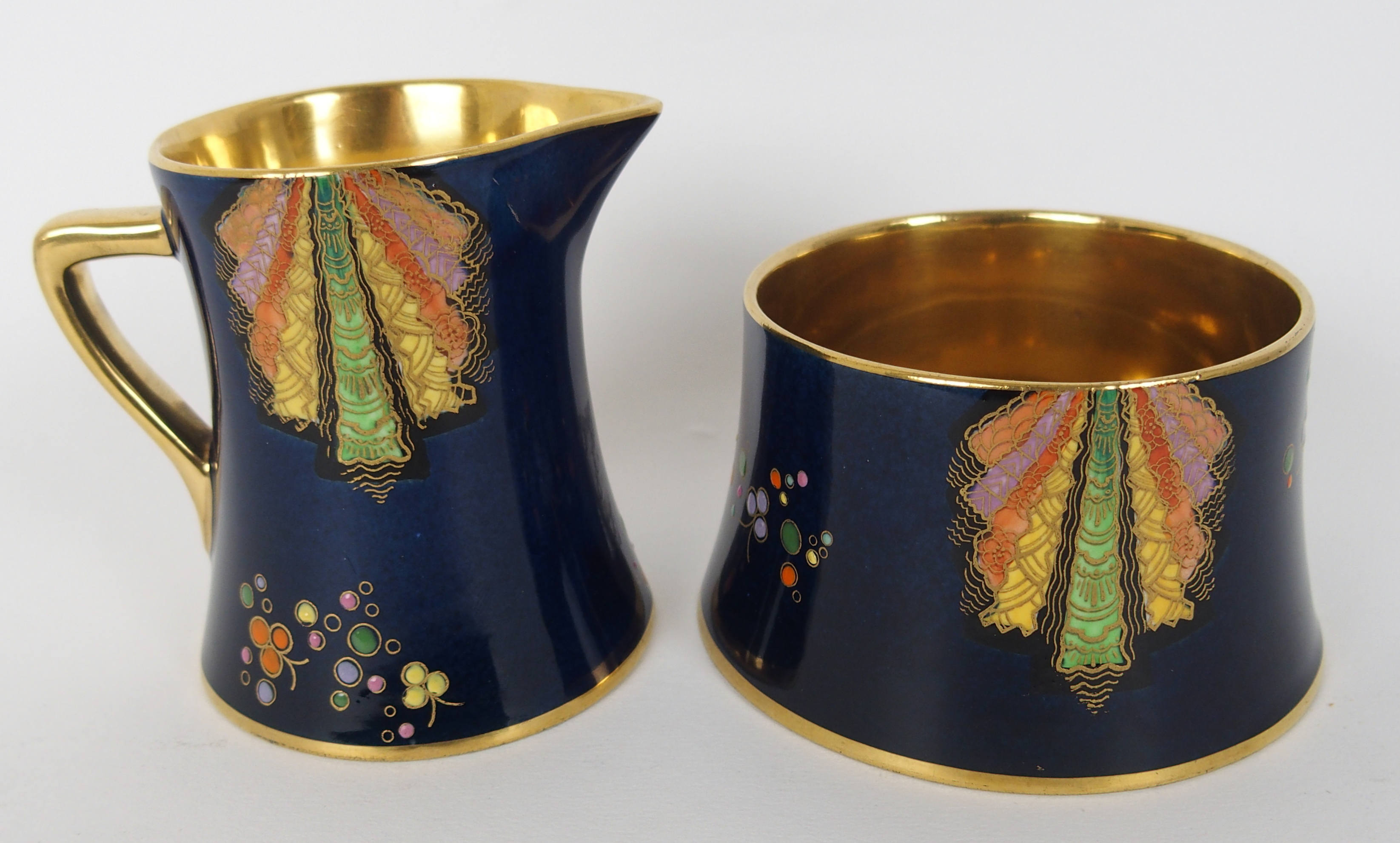 A Carlton Ware Art Deco coffee set painted with fan shaped panels and scattered flowers - Image 5 of 13