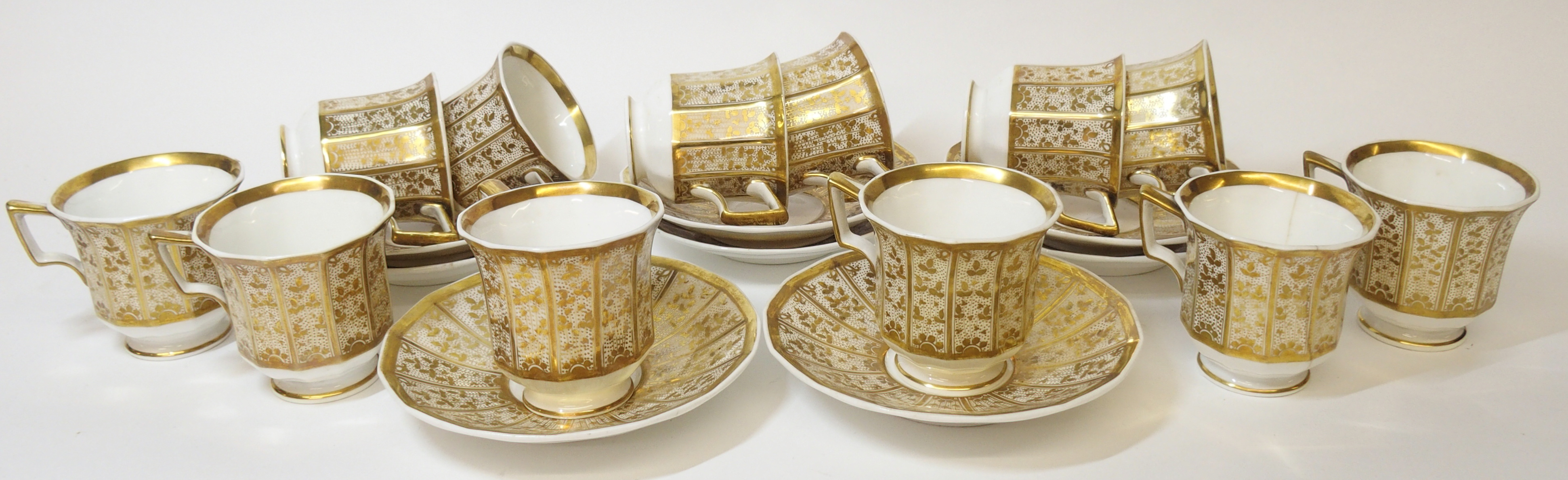 A Spode porcelain tea service, 19th Century gilt stylized vines to white ground, comprising; a - Image 12 of 13