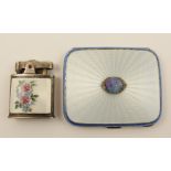 An Adie & Sons ladies cigarette case hallmarked silver 1935, the front in white and blue guilloche