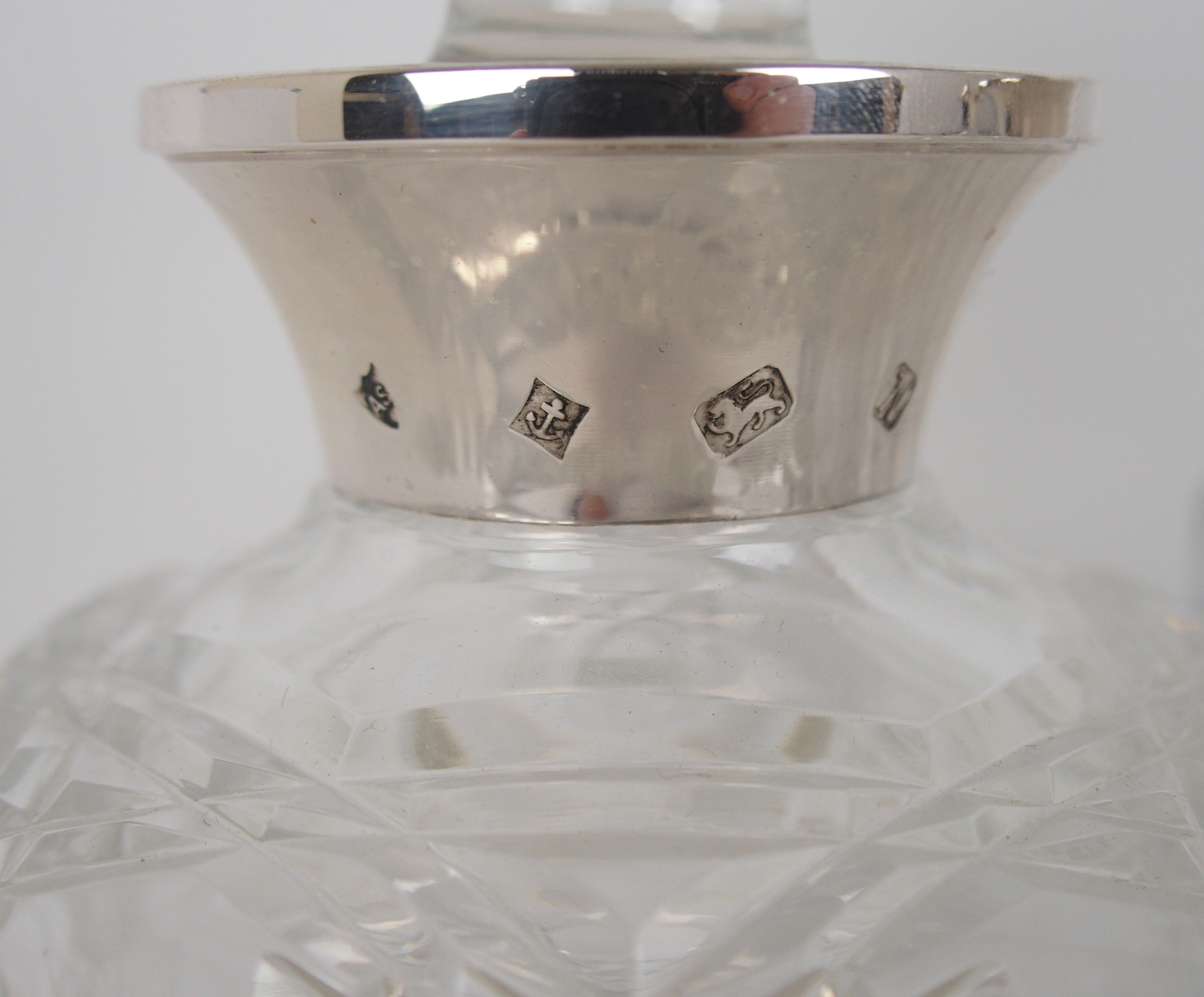 A decanter and scent bottle set by Argyll Silver, Birmingham 1987 comprising a pair of silver - Image 11 of 12