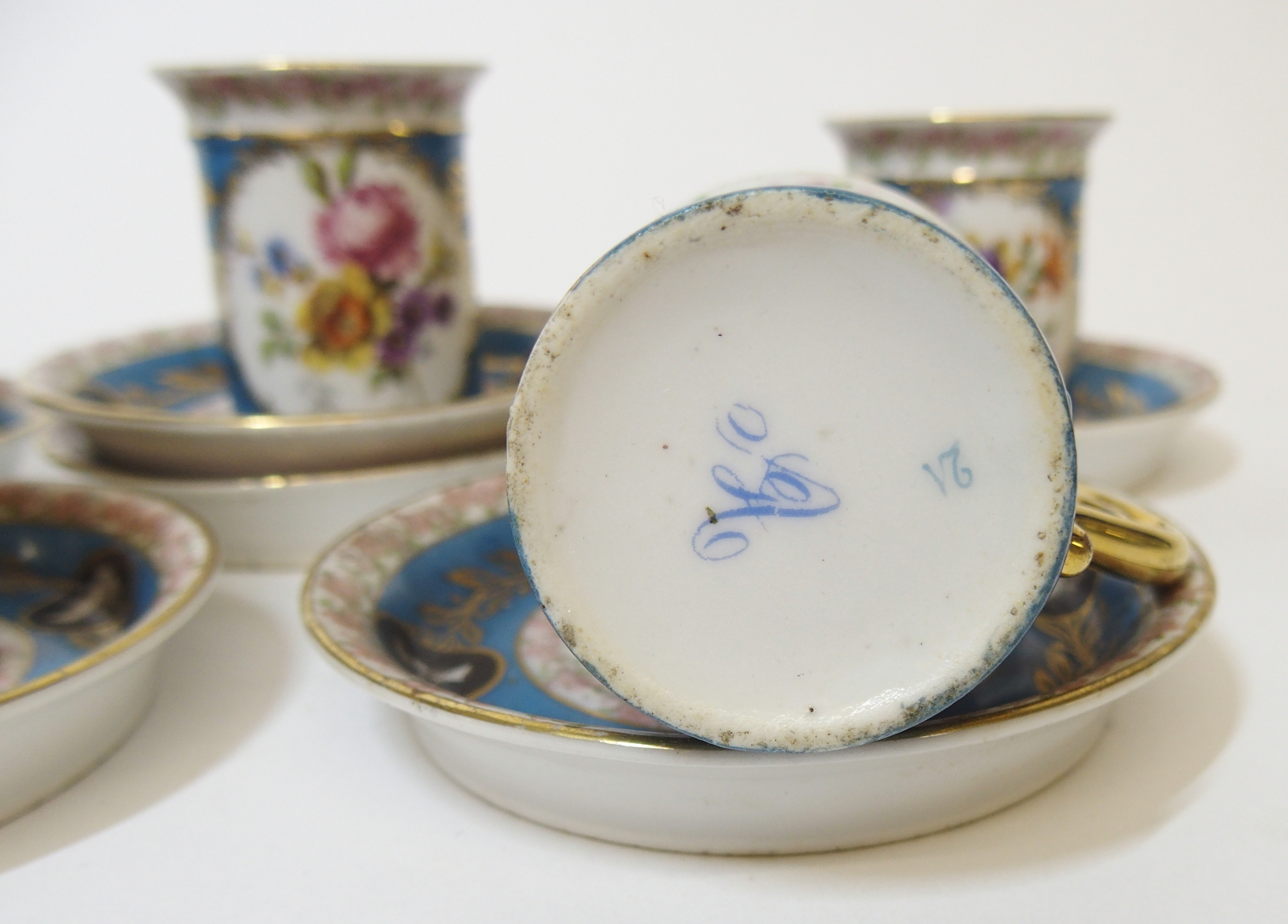 A collection of Continental painted porcelain coffee cups and saucers a group of twelve parcel - Image 5 of 13