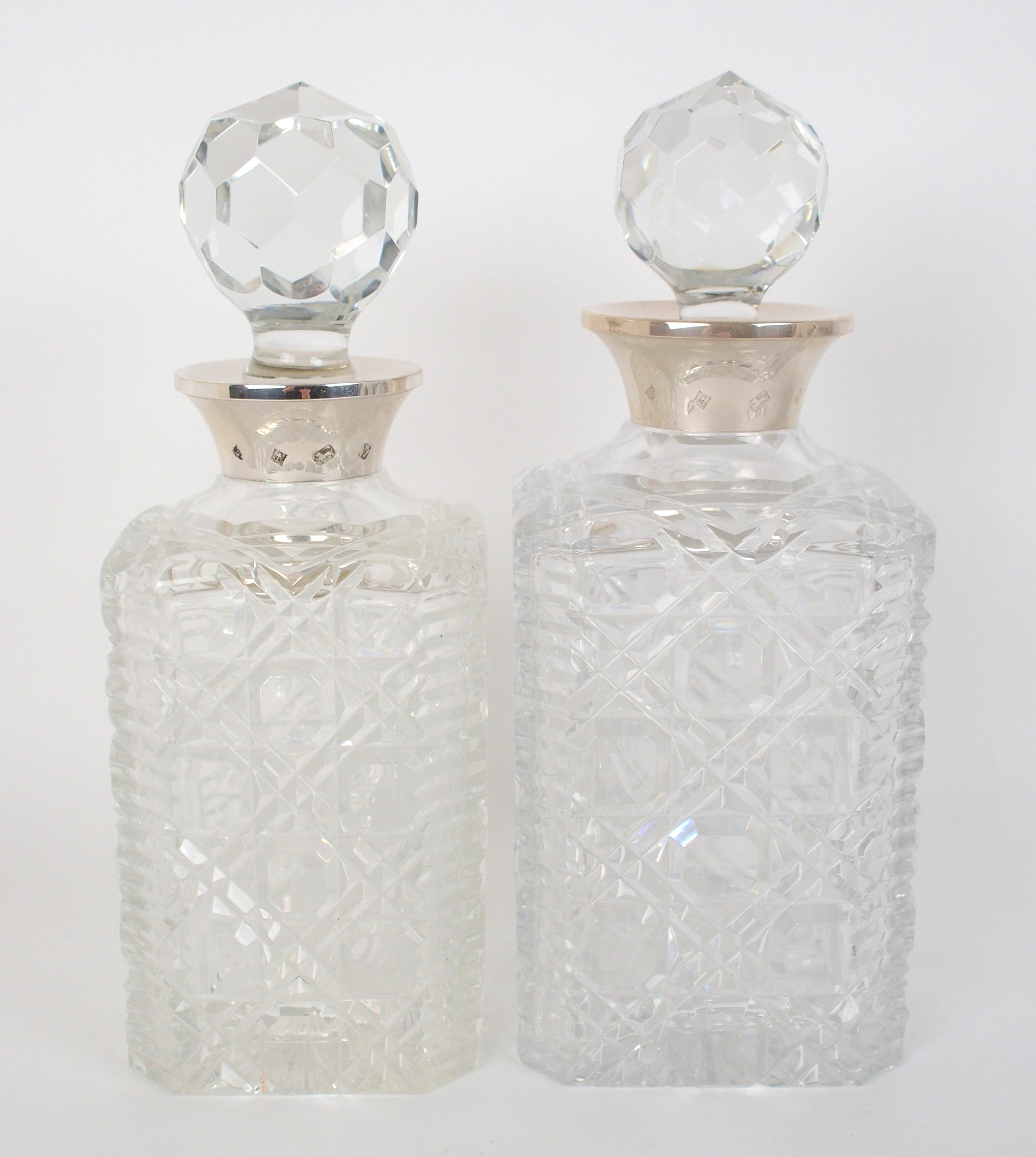 A decanter and scent bottle set by Argyll Silver, Birmingham 1987 comprising a pair of silver - Image 10 of 12