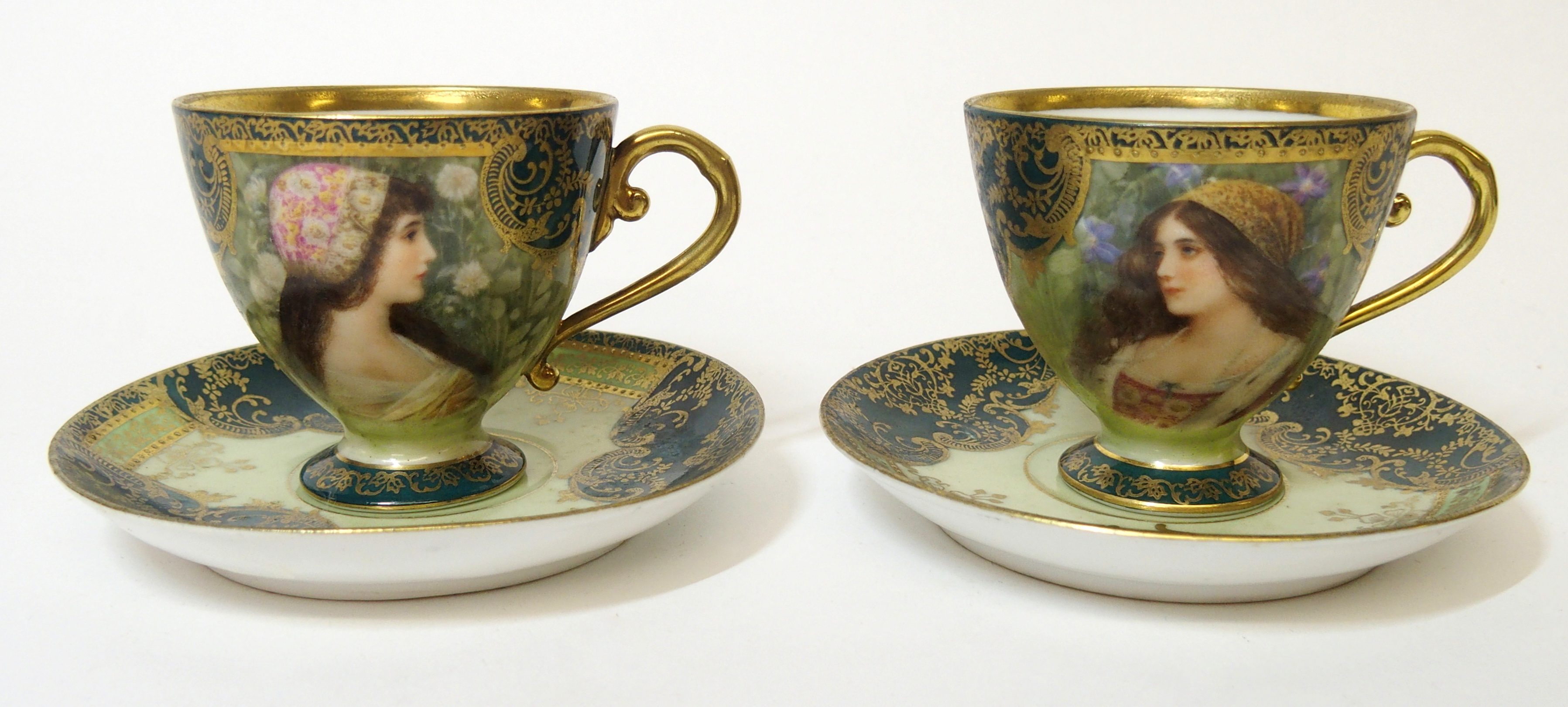 A collection of Continental painted porcelain coffee cups and saucers a group of twelve parcel - Image 12 of 13