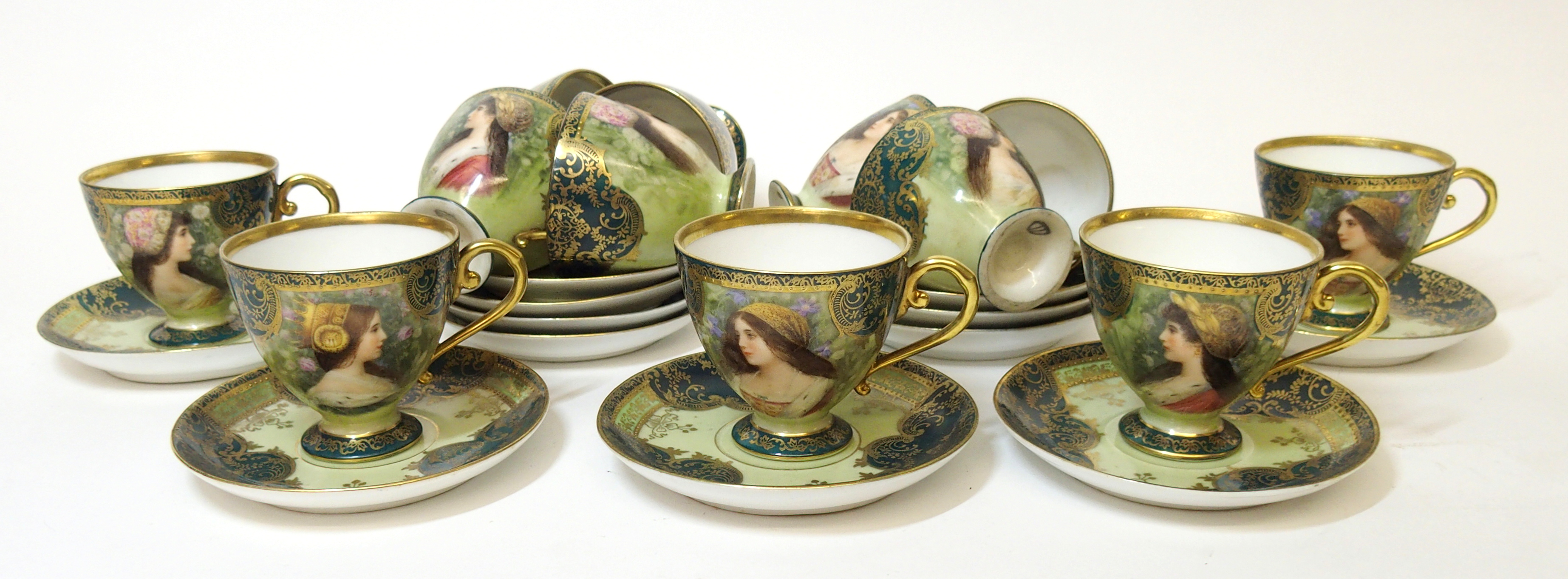 A collection of Continental painted porcelain coffee cups and saucers a group of twelve parcel - Image 10 of 13