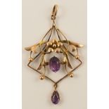 A 9ct Edwardian amethyst set pendant