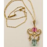 A 9ct Edwardian gem set pendant and chain