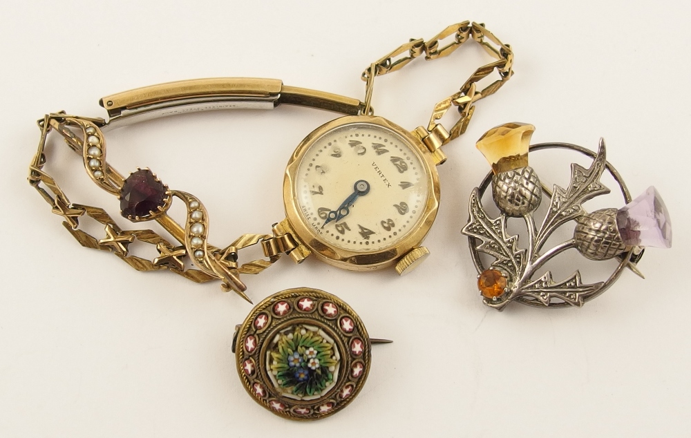 A 9ct cased ladies vintage watch and other items
