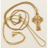 A 9ct Celtic engraved cross and chain together with an 18ct snake chain approx weight 15.1gms