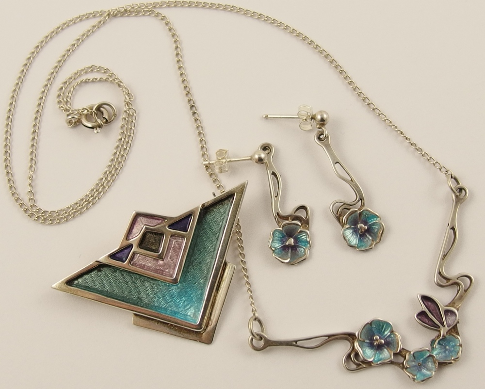 A collection of Pat Cheney enamelled jewellery