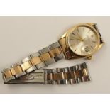 A Vintage 1965 bi colour stainless steel Rolex Oyster Date precision the gold plated head has a