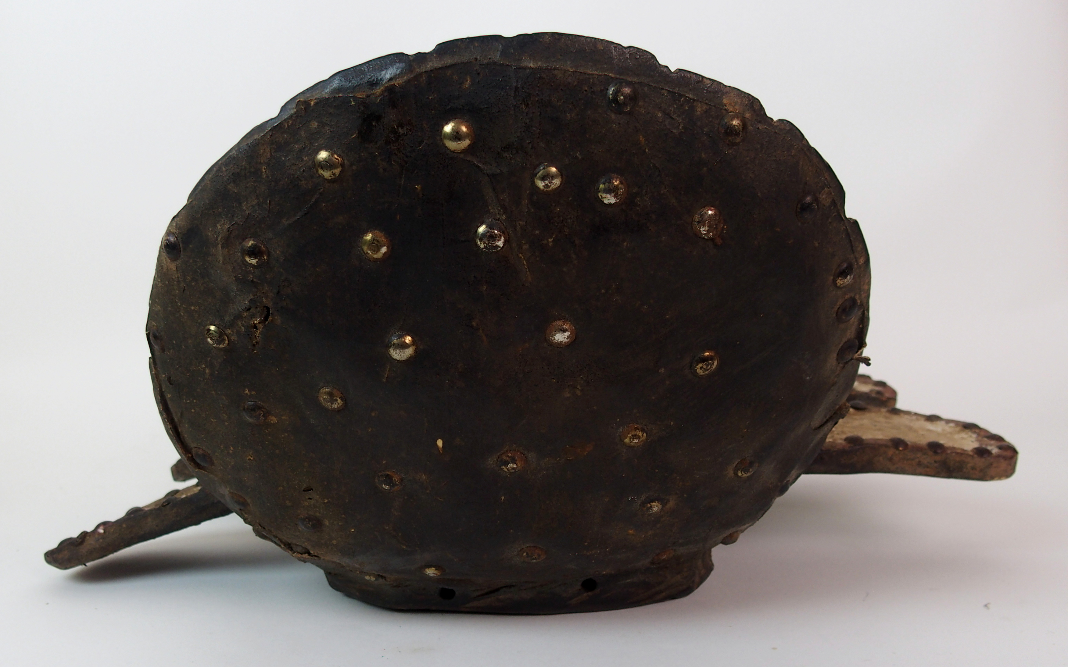 An African carved and painted wood mask with brass studded decoration, 40cm high - Image 6 of 10