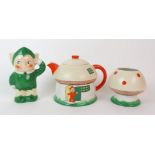 A Shelley three-piece enamelled porcelain "Boo Boo" tea set, designed by Mabel Lucie Atwell circa