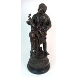 A patinated cast spelter figure circa 1900, modelled as a sculptor at work, socle base with