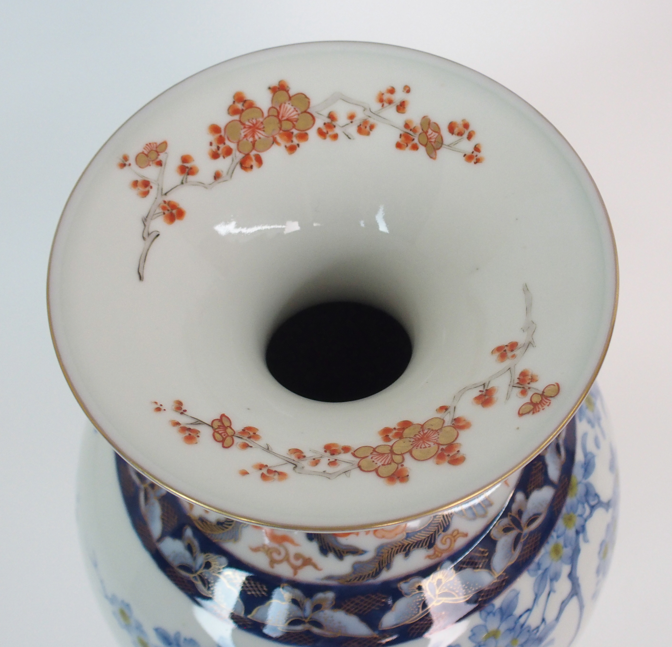 A Fukagawa baluster vase painted with fish beneath blossoming branches with Ho-o birds to neck and - Image 5 of 10