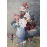TOM CAMPBELL (Scottish 1865 - 1943) STILL LIFE WITH ROSES Watercolour, signed, 53 x 37cm (21 x 14