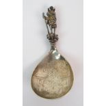 A 19th Century Continental white metal anointing spoon no maker's mark or hallmark, the pear