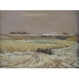 •THOMAS BONAR LYON (Scottish 1873 - 1955) WINTER LANDSCAPE Oil on panel, signed, 15 x 20cm (6 x 8")