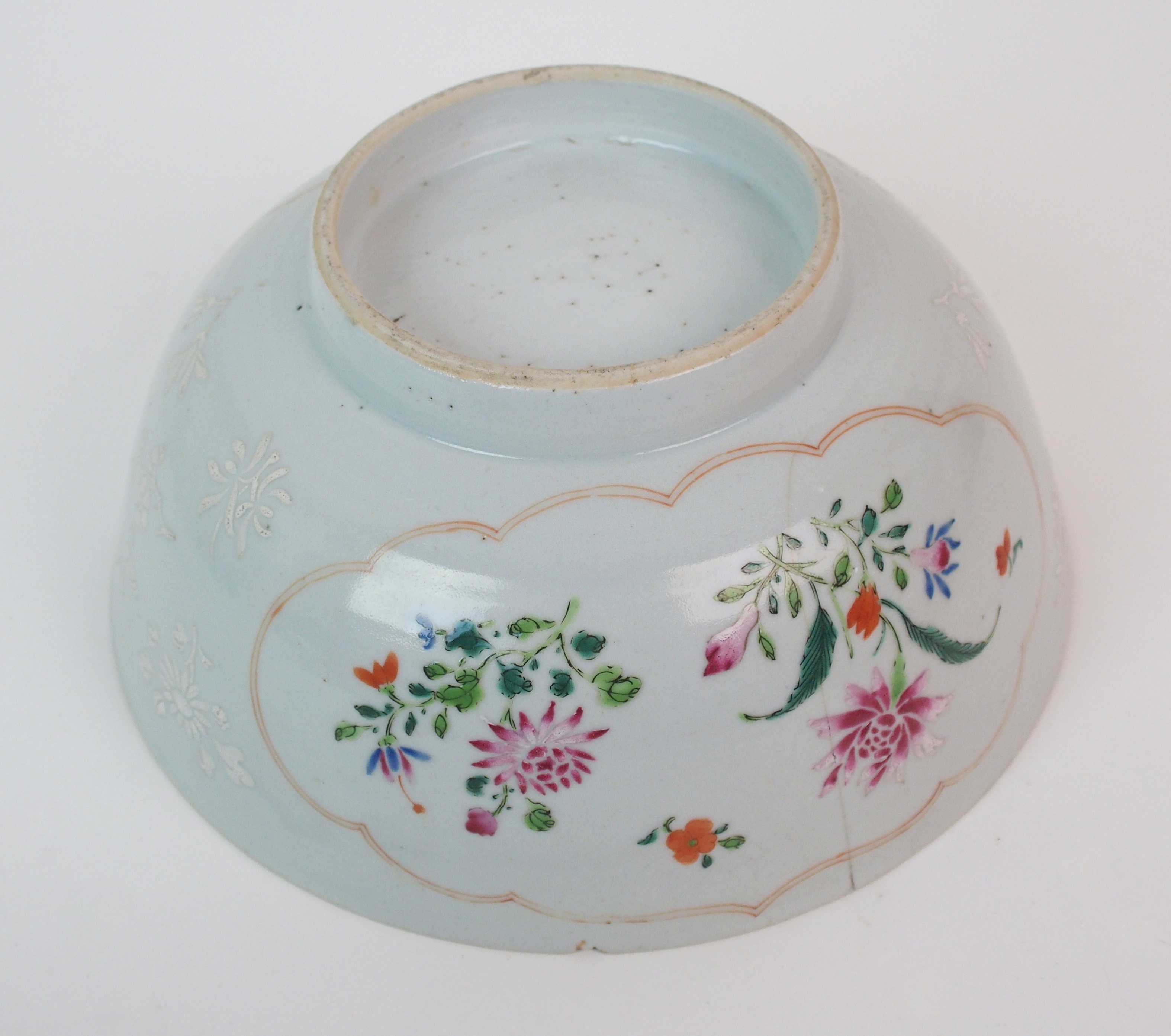 A Cantonese celadon ground and relief moulded sack shaped vase painted with butterflies and - Image 7 of 10