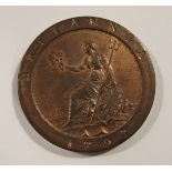1797 George III cartwheel Penny toned with lustre, die flaw to obverse edge, extremely fine plus