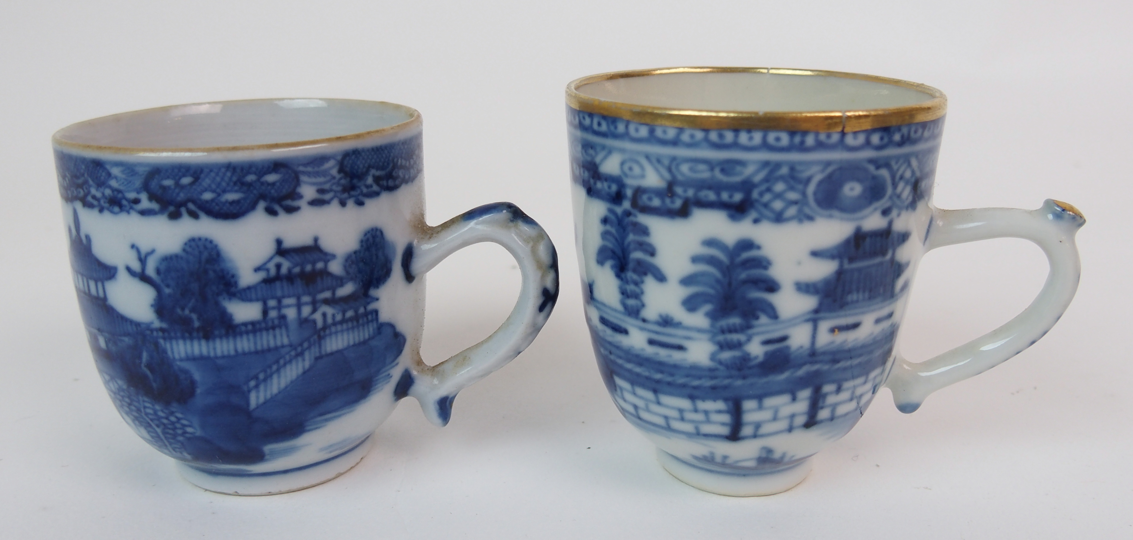 A group of twenty-three Chinese export teacups painted with typical landscapes and gilt rims, - Image 8 of 10