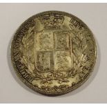 1881 Queen Victoria Half Crown with lustre, some blotchy toning, die flaw line to reverse shield,