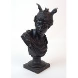 A Continental patinated bronze bust of Mercury Late 19th/Early 20th Century, depicting Mercury in