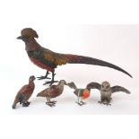 Five cold painted bronze figures of birds, likely Austrian Early 20th Century, comprising a robin,