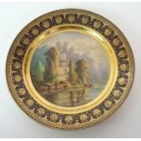 A French Sevres painted porcelain cabinet plate round plate titled "Tour de Marborough a Versailles"