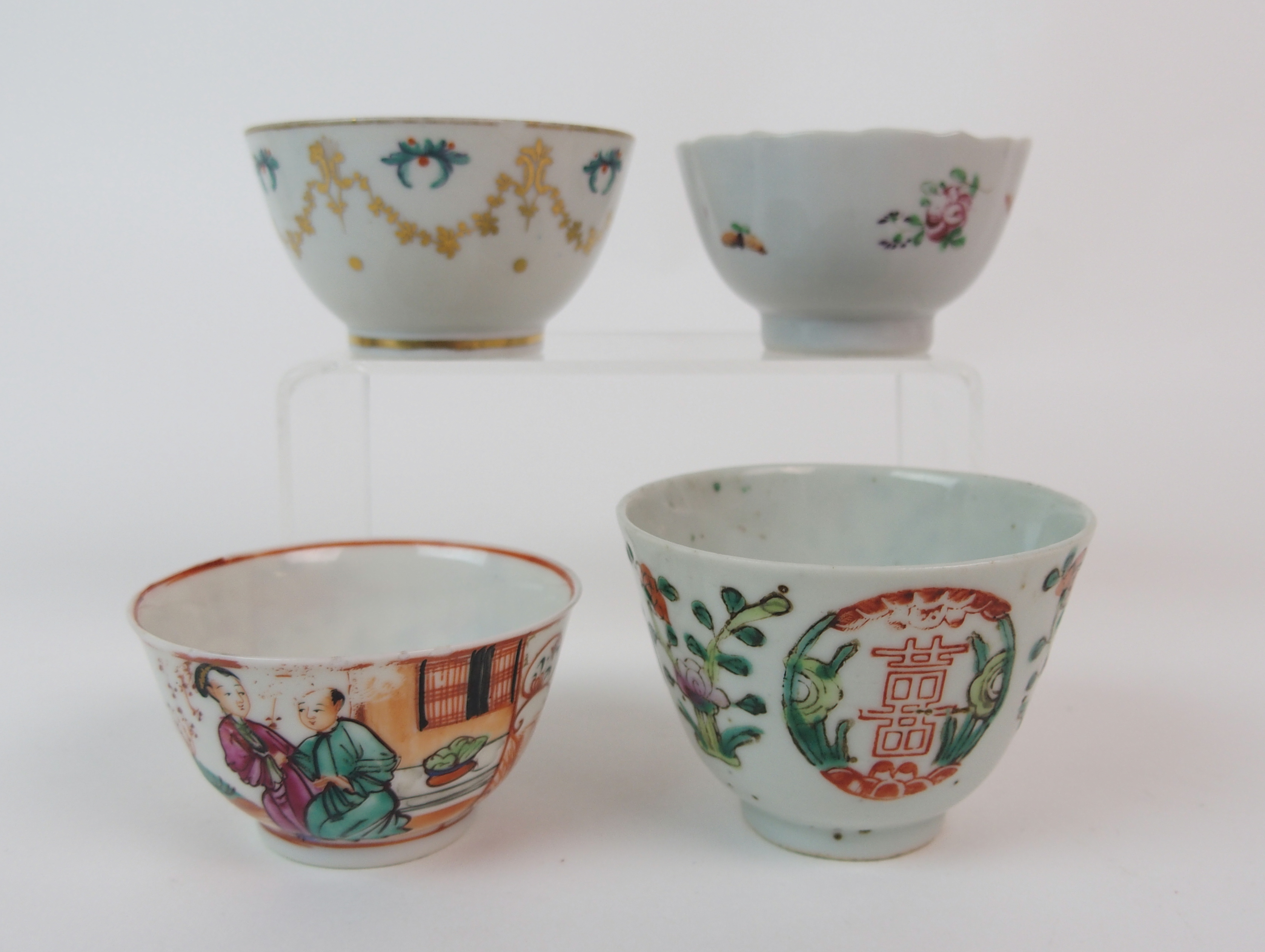 Forty Seven various Chinese export tea-cups painted with flowers, figures, birds and monograms and - Image 8 of 10