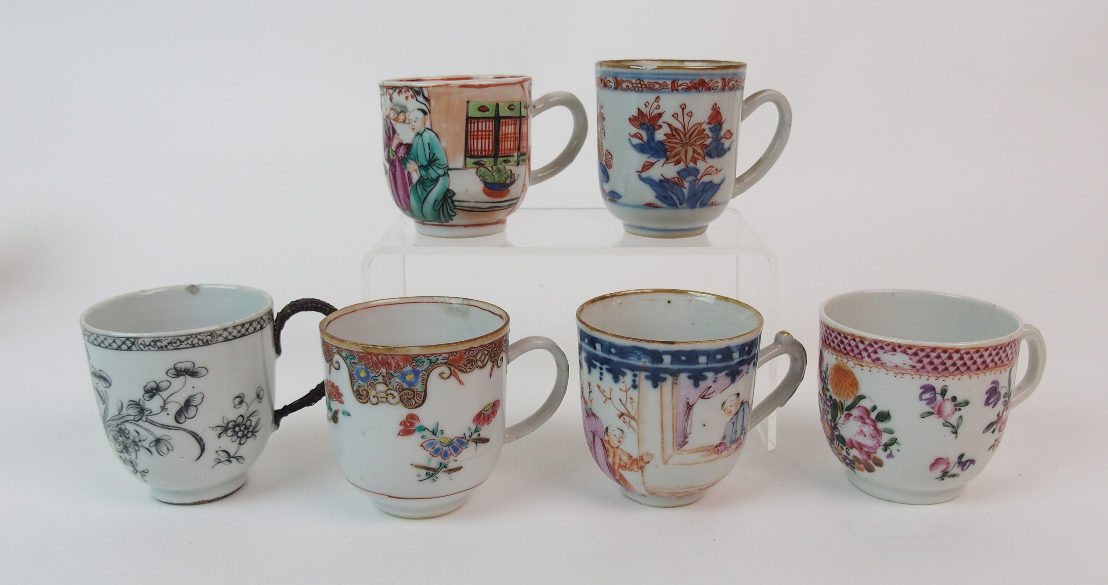 Forty Seven various Chinese export tea-cups painted with flowers, figures, birds and monograms and - Image 6 of 10