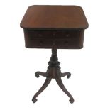 A George IV mahogany sewing table with two narrow drawers on a baluster spiral column and