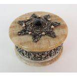 A 19th Century Austro-Hungarian argonite and silver circular box and cover the lid inset with