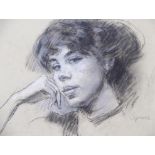 •GEOFFREY SQUIRE ARSA, RSW, PRSW, RGI (Scottish 1923 - 2012) PENSIVE Charcoal and pastel, signed, 26