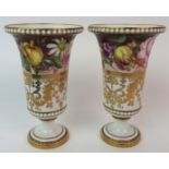 A pair of Royal Crown Derby painted porcelain bud vases trumpet-form with band of flowers below