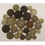 A selection of foreign coins to include; 1810 Spain Joseph Napoleon 20 Reales, very fine 1811 France