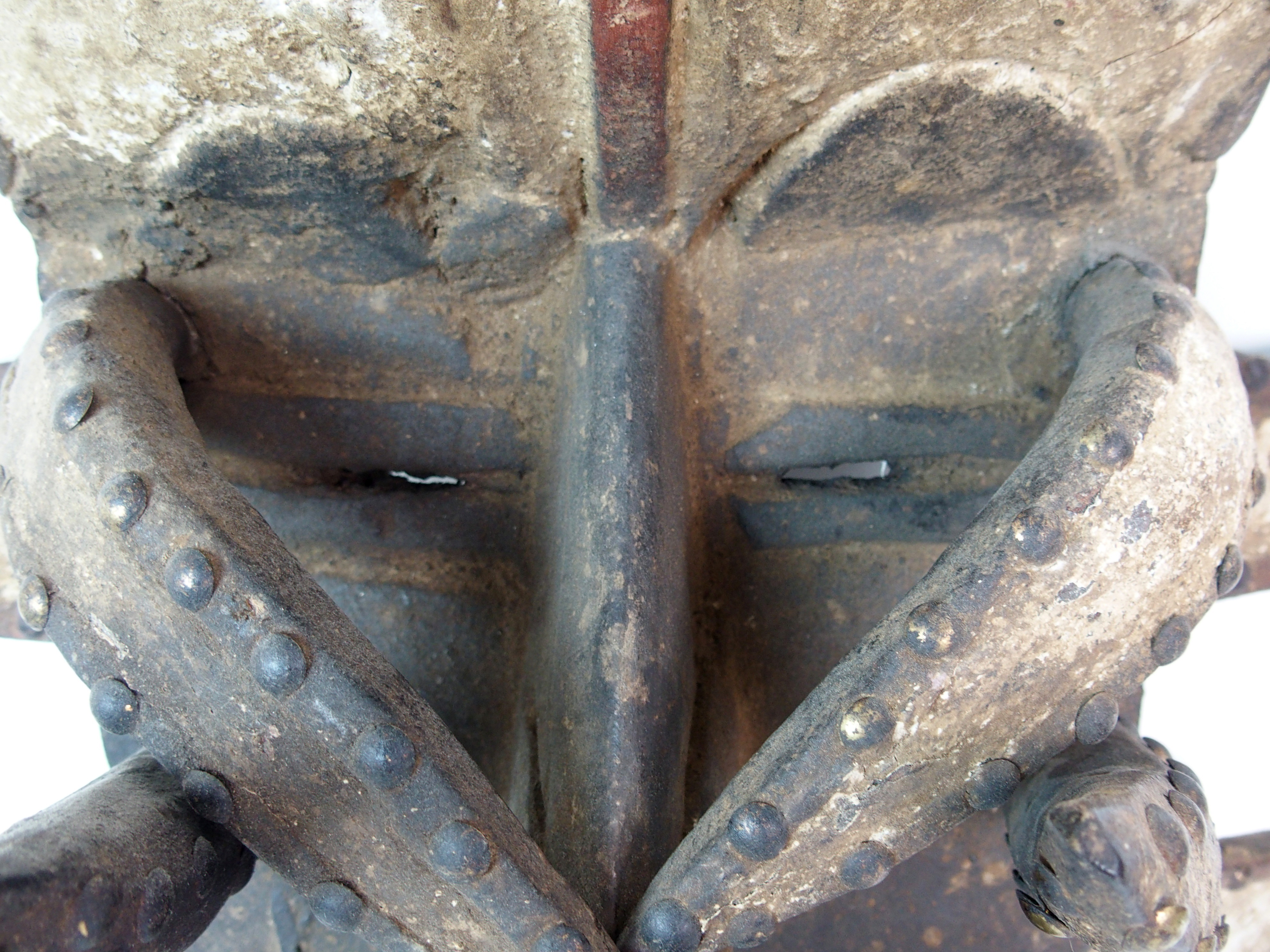 An African carved and painted wood mask with brass studded decoration, 40cm high - Image 8 of 10