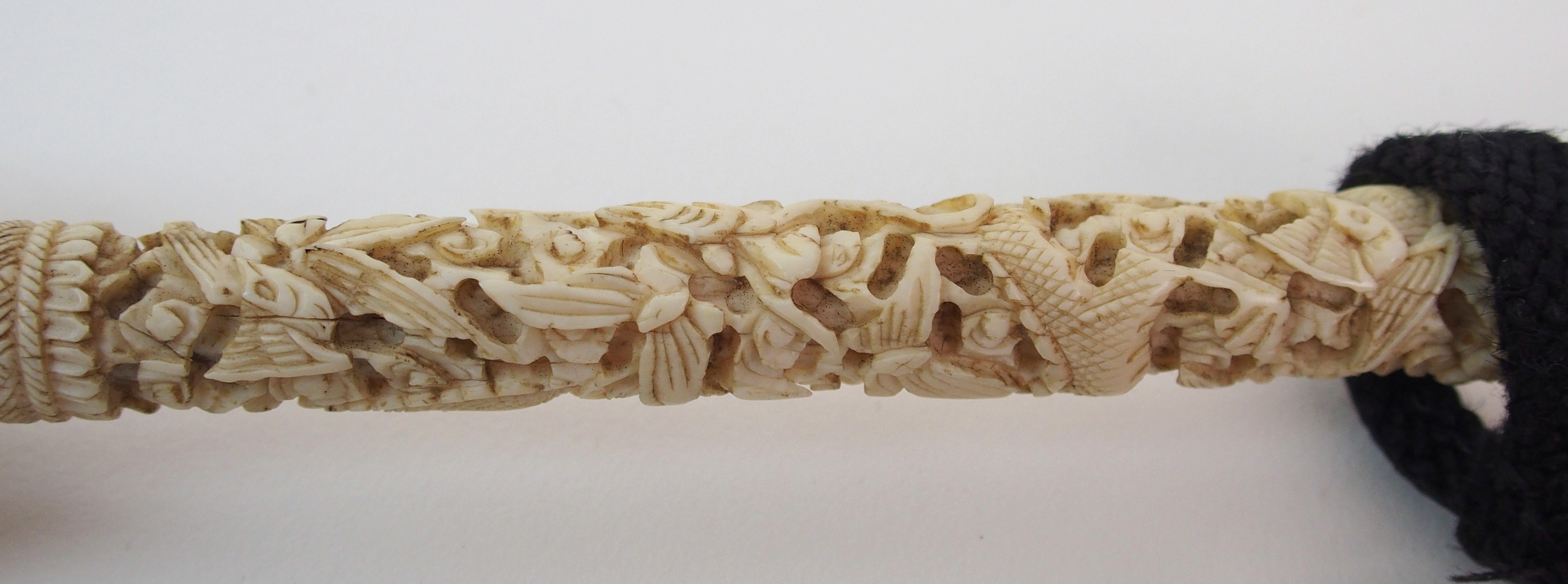 A Chinese ivory parasol the handle carved with dragons and foliage (chip to terminal), handle 29cm - Image 3 of 10