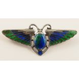 A Charles Horner enamelled scarab beetle brooch enamelled in blue and green hallmarked silver CH